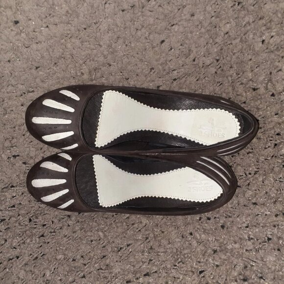 J SHOES-Fever-Brown Leather-Cream Canvas Cutout Pump-Pin-Up-Sz 9-Near Mint - Picture 6 of 7